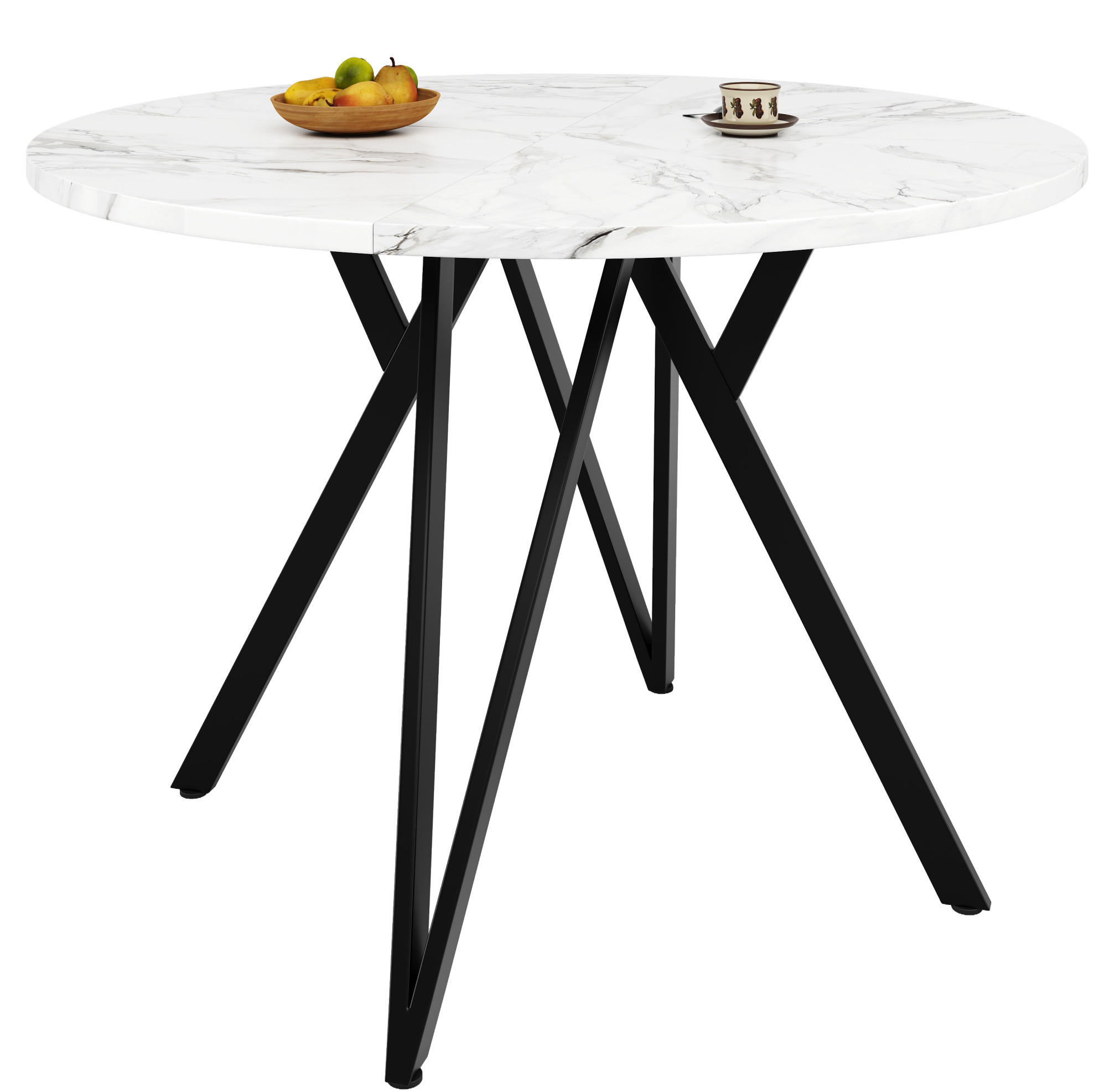 ESSTISCH, MDF-Tischplatte in Marmoroptik & Metallgestell, 100/100/76 cm, Schwarz - Schwarz, Holzwerkstoff (100/100/76cm) - Redom