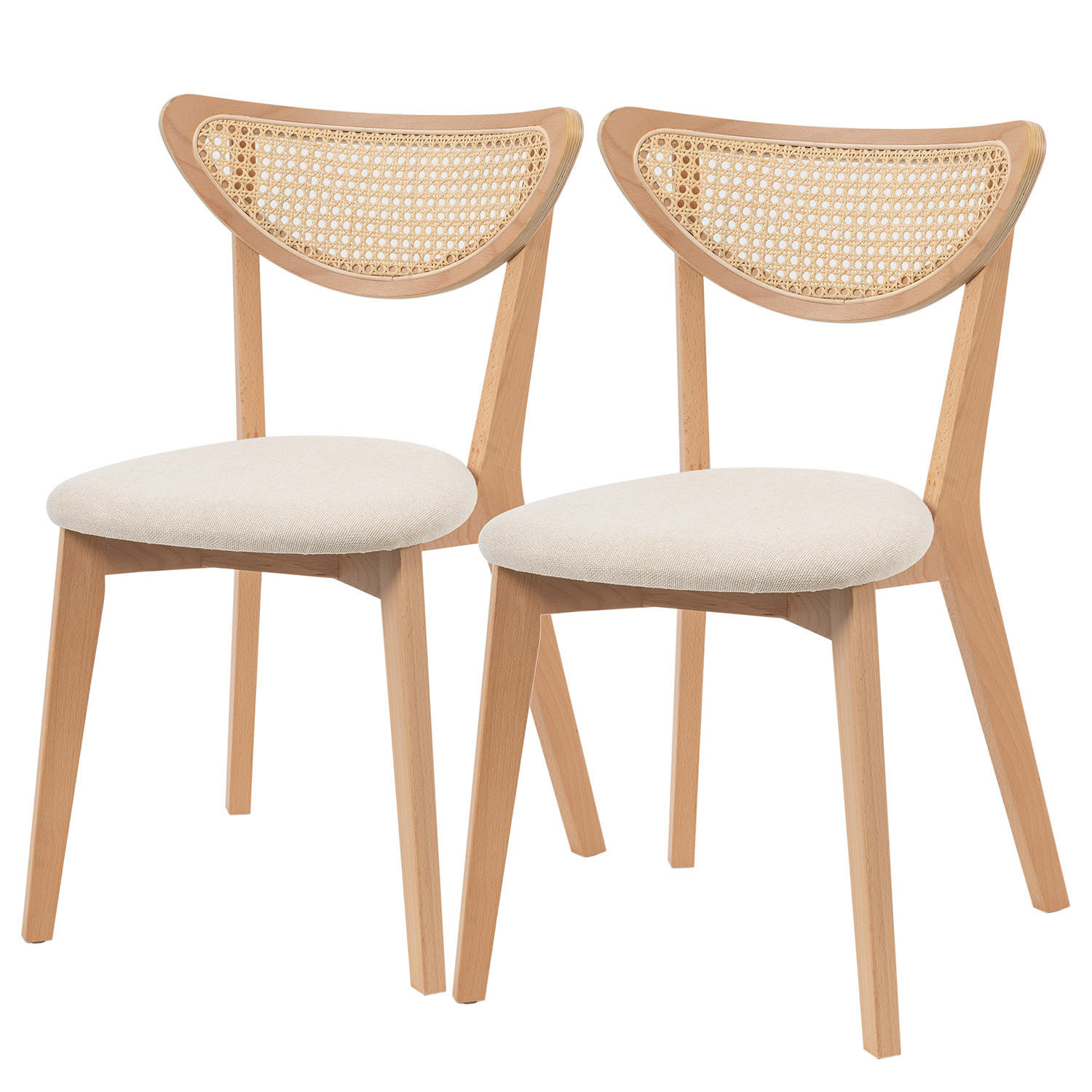 ESSZIMMERSTUHL - Rattan & Webstoff / Buche massiv, 2er-Set - Creme, Naturmaterialien (54/80/47cm) - home24