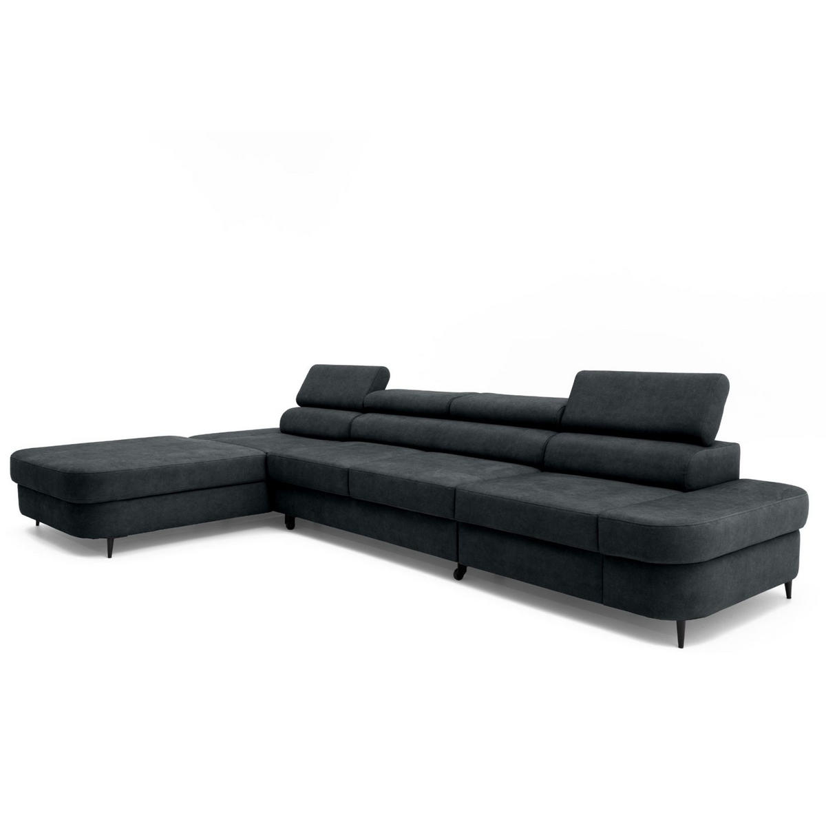 ECKSOFA JAZZ MAXI Links mit Schlaffunktion 125x195 Velours Schwarz - Schwarz, Holz/Textil (350/203cm) - Muffo