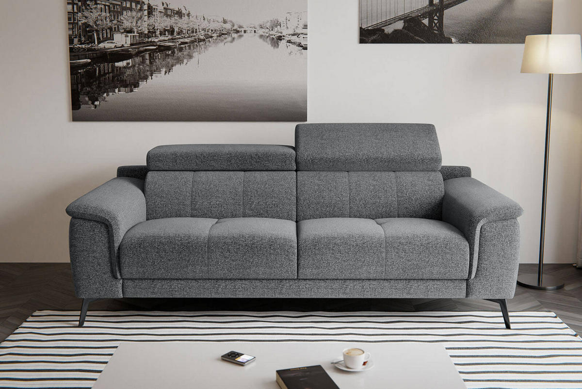 SOFA FIERO 3-Sitzer, grau - Schwarz/Grau, Holzwerkstoff/Textil (212/82/103cm) - Courtois Laville