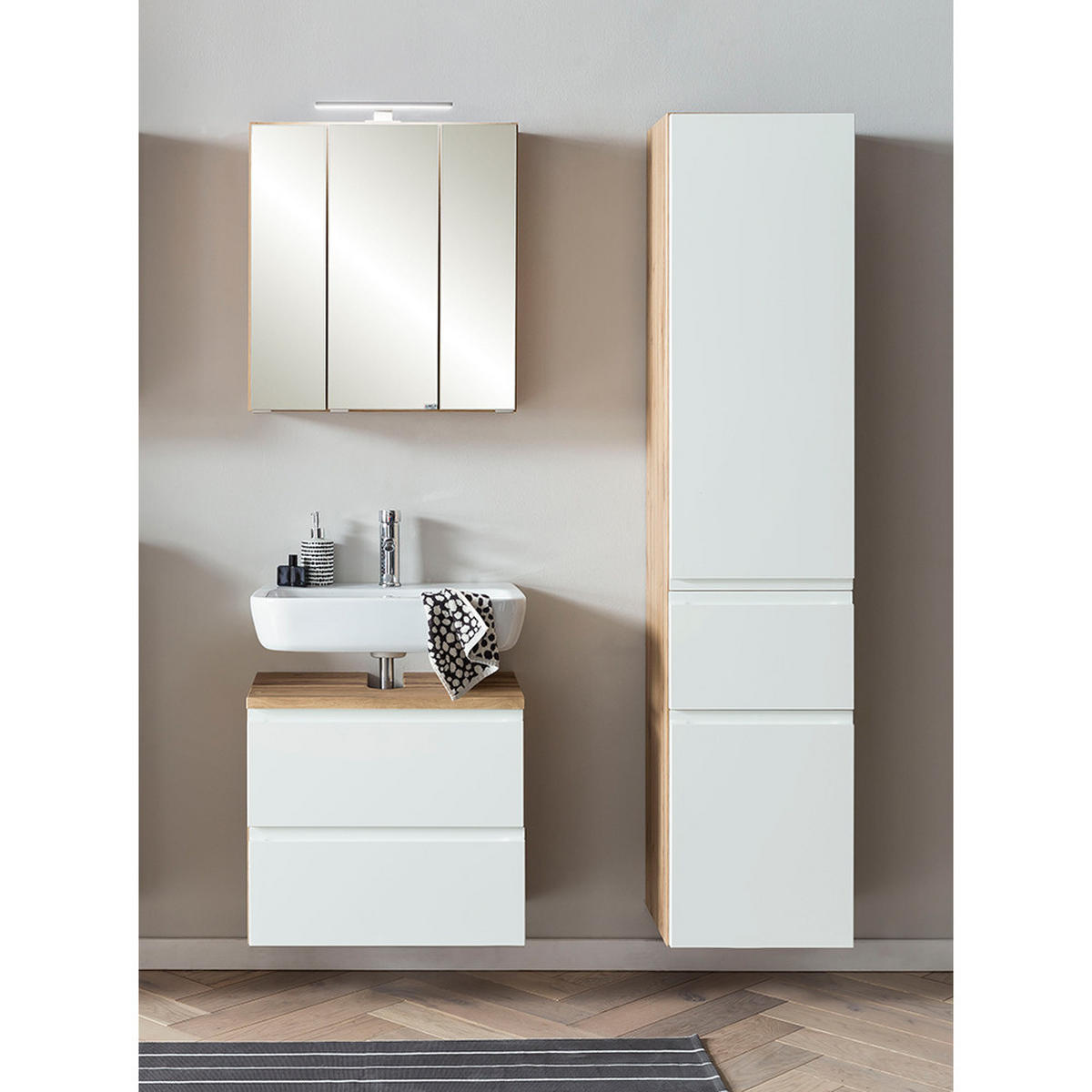 BADMÖBEL-SET 3-TLG. Vasto-03 - Weiß, Holzwerkstoff (115/200/35cm) - Lomado