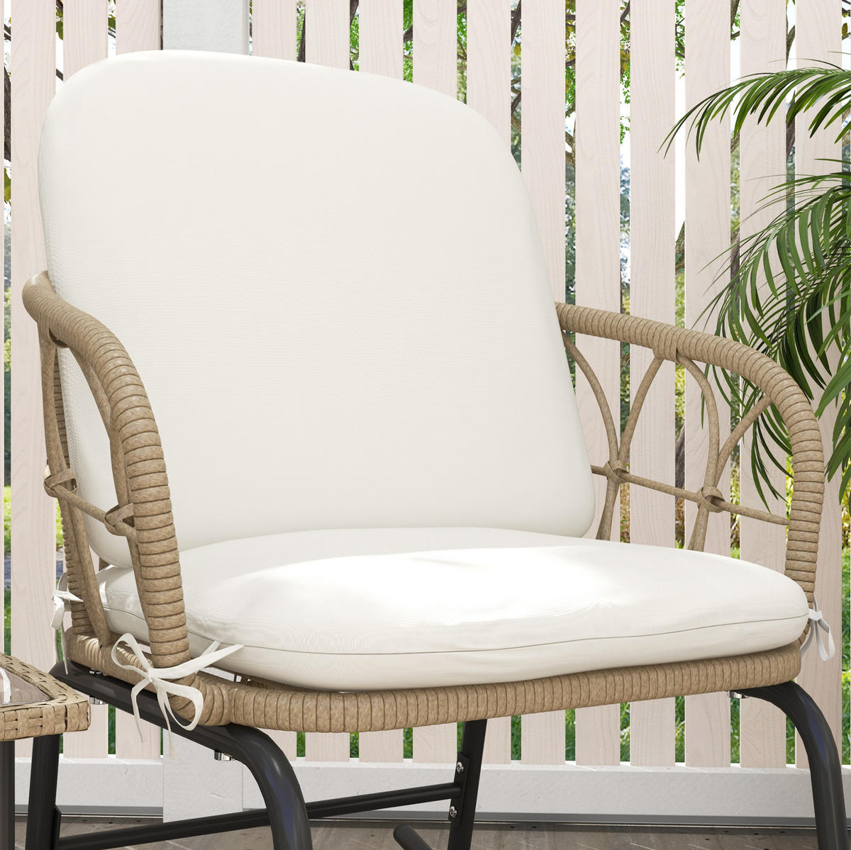 GARTENMÖBEL-SET 82/63/75 cm mit Schaukelstühlen, Tisch und PE-Rattan, Gelb - Beige, Metall - Redom