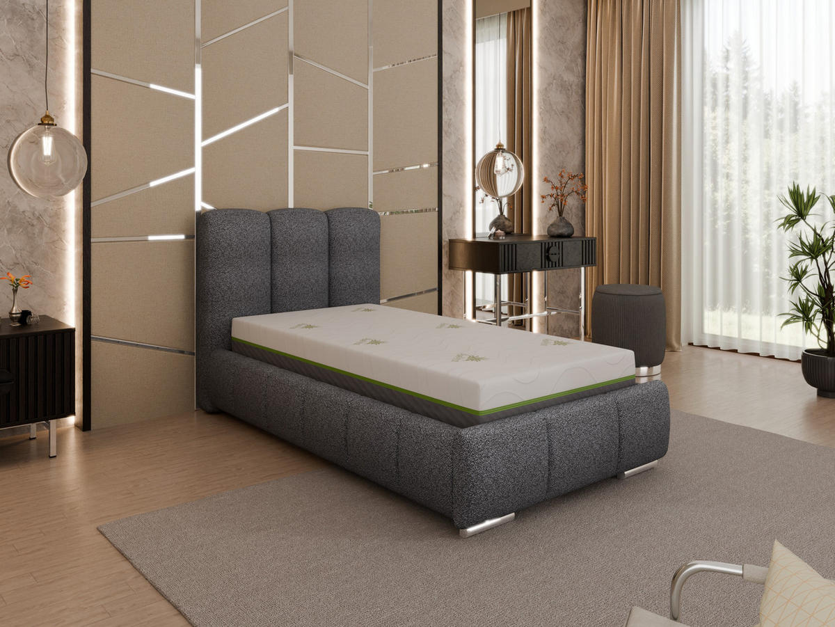 POLSTERBETT Zaira 90x200cm – Elegantes Polsterbett für modernen Wohnstil , ZONIERTE TASCHENFEDERN KOKOS (21cm), Graphitfarben - Graphitfarben, Holz (90/200cm) - Homesy