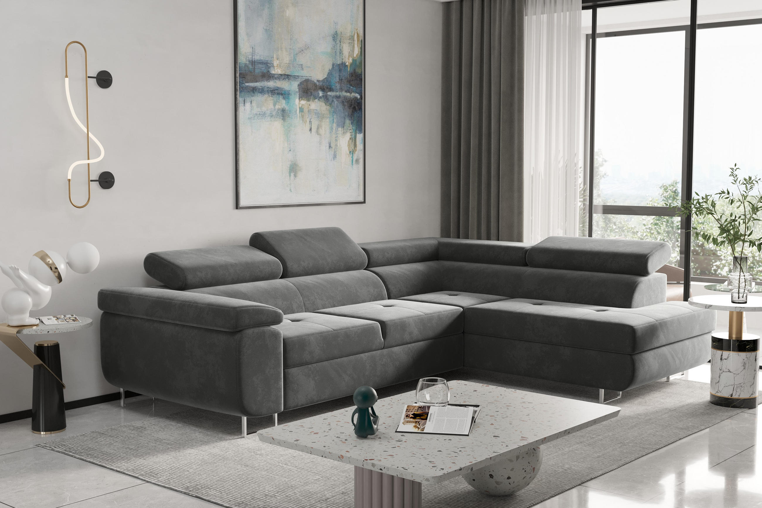 ECKSOFA mit Schlaffunktion und Bettkasten ATOM Grau Rechts - Grau, Holz/Textil (275/202cm) - Kaiser Möbel