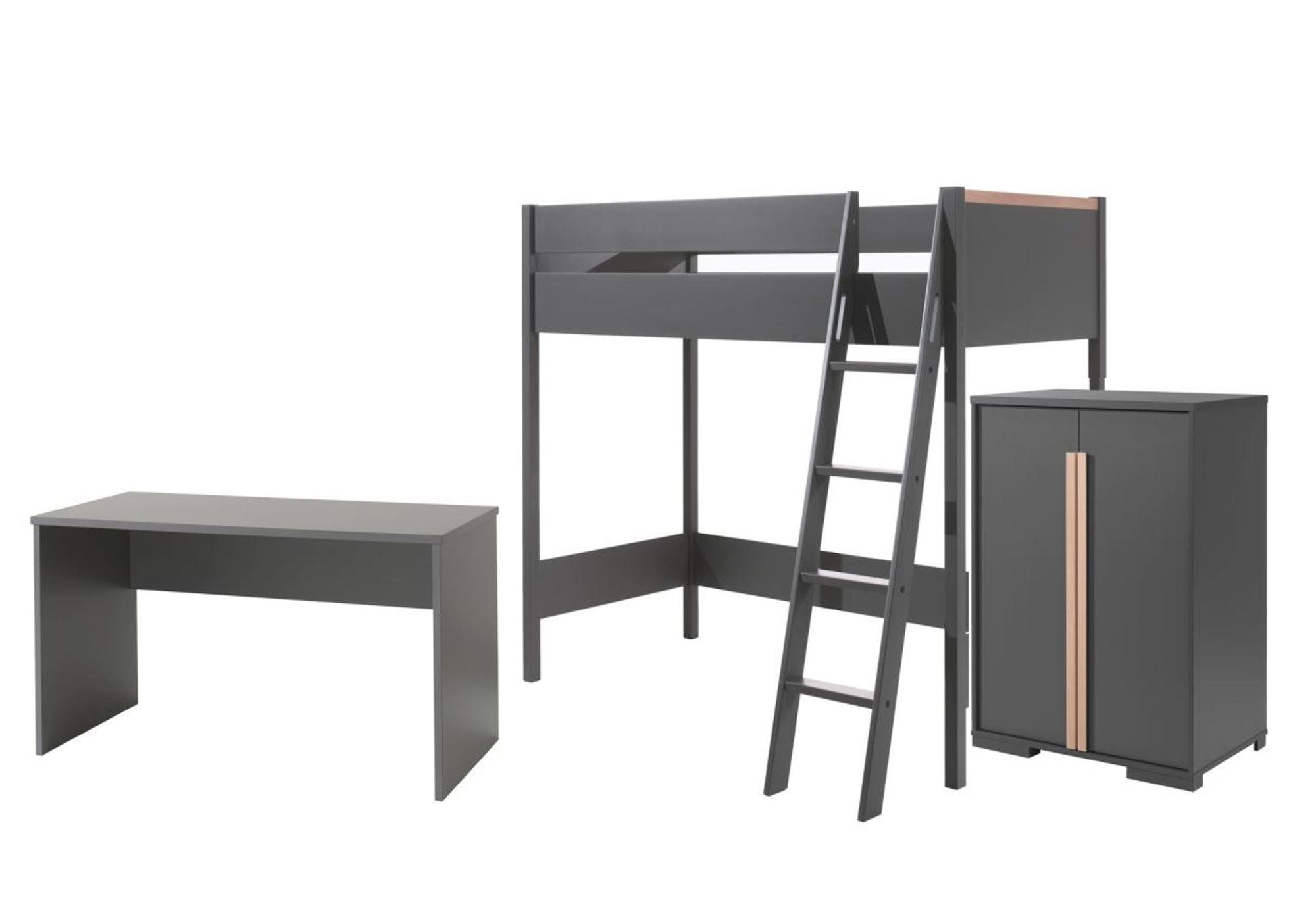 KINDERZIMMER Set Kariotta 2 Holzwerkstoff + Massivholz Anthrazit/Buche - Anthrazit, Holz (220/160/120cm) - 58aufmkessel