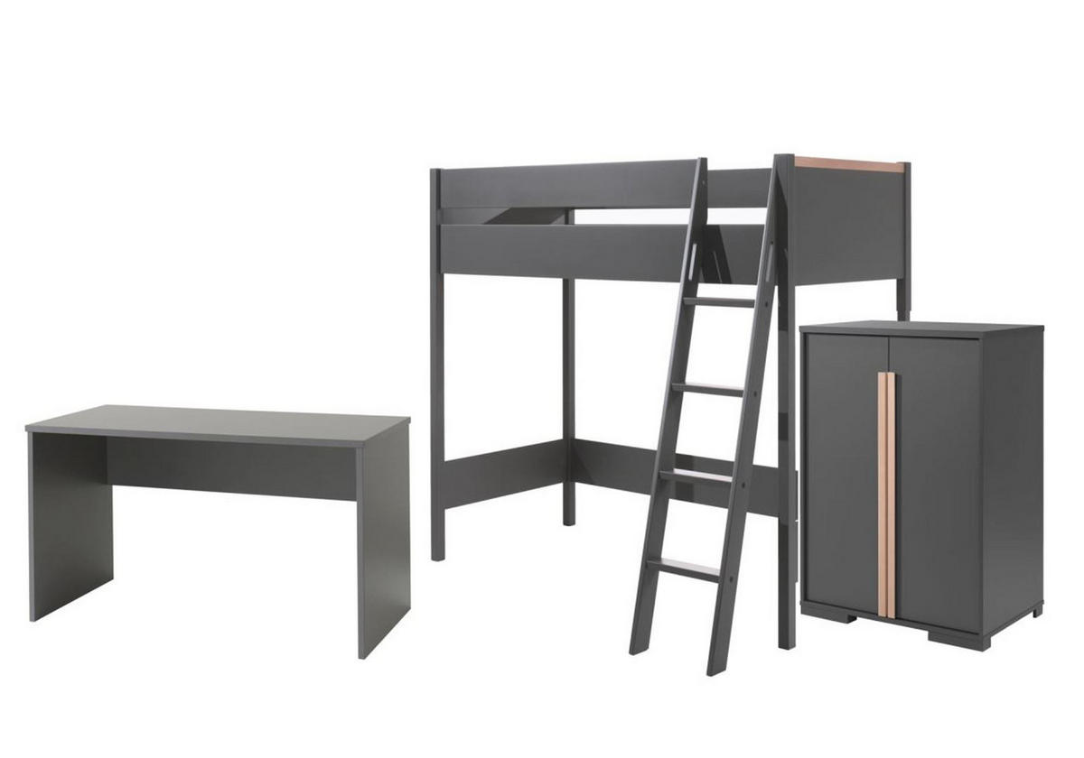 KINDERZIMMER Set Kariotta 2 Holzwerkstoff + Massivholz Anthrazit/Buche - Anthrazit, Holz (220/160/120cm) - 58aufmkessel