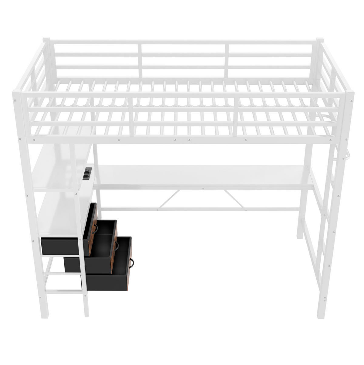 HOCHBETT 90/200 cm aus Metall/MDF mit Schreibtisch und LED-Beleuchtung Weiß - Weiß, Metall (90/200cm) - Modenvie