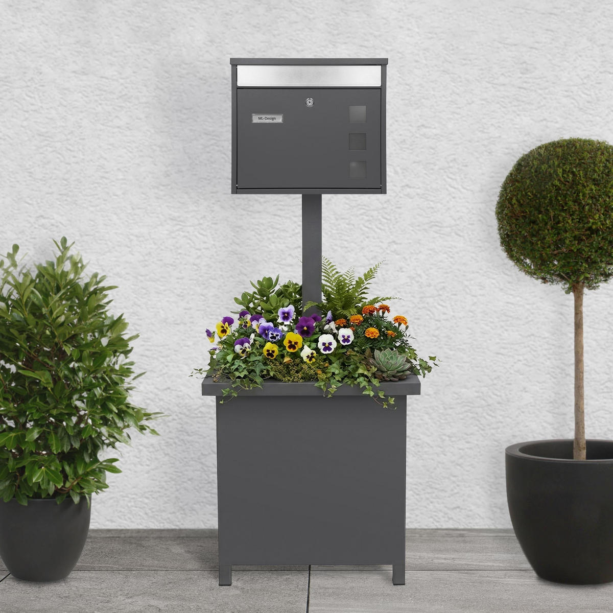 BRIEFKASTEN Anthrazit-Silber mit bepflanzbarem Ständer - Anthrazit, Metall (120cm) - ML-DESIGN