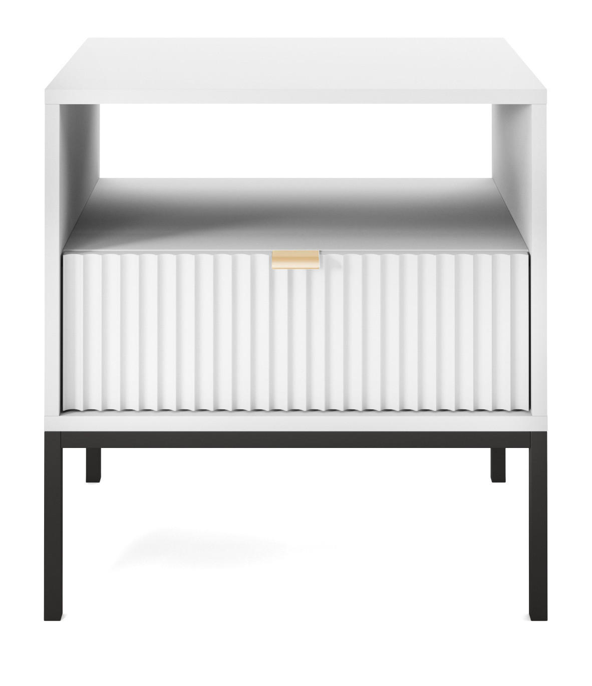 NACHTSCHRANK Vellore Weiß mit Metallbeinen 54 cm - Goldfarben/Schwarz, Holzwerkstoff/Metall (54/56/39cm) - Selsey