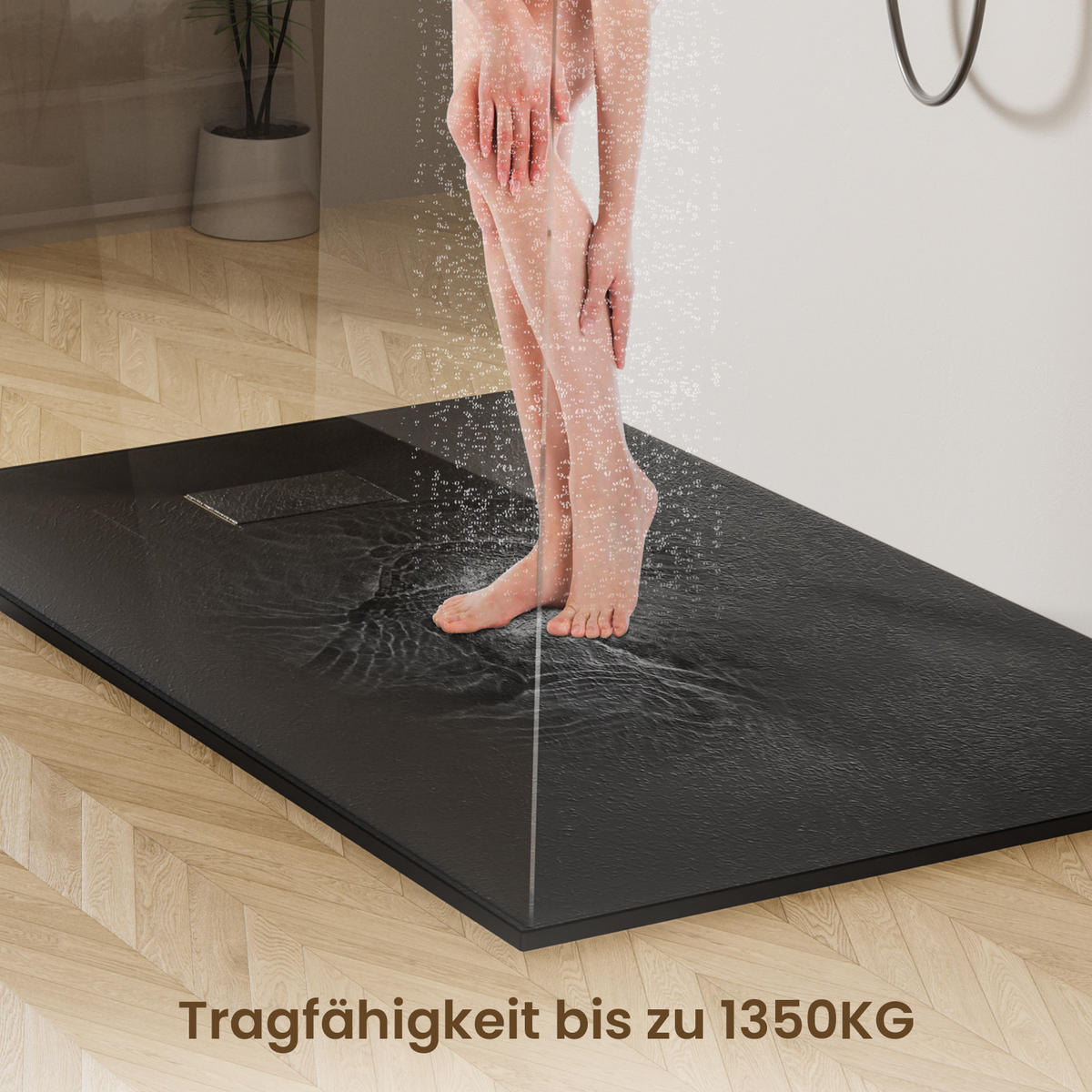 DUSCHWANNE mit rutschhemmender Oberfläche Schwarz 120/90 cm - Schwarz, Naturmaterialien (90/2.6/120cm) - EMKE