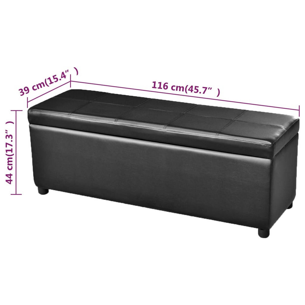 SITZBANK Mit Stauraum Lang Holz Schwarz - Schwarz, Leder (39/44/116cm) - vidaXL