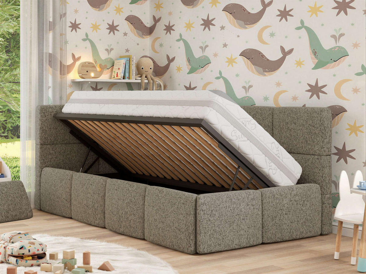 DĚTSKÁ POSTEL ARVO ALTA 90/200 - Světle hnědý Strukturovaná látka - Vlevo - světle hnědá, textil (90/200cm) - MKS