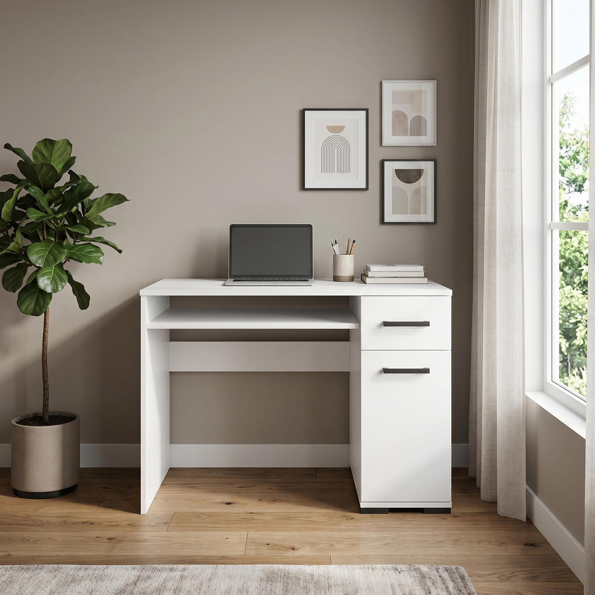 SCHREIBTISCH ALBANO 90x56x75 cm Bürotisch Computertisch, Weiß - Weiß, Holzwerkstoff (56/90/75cm) - MASSENO