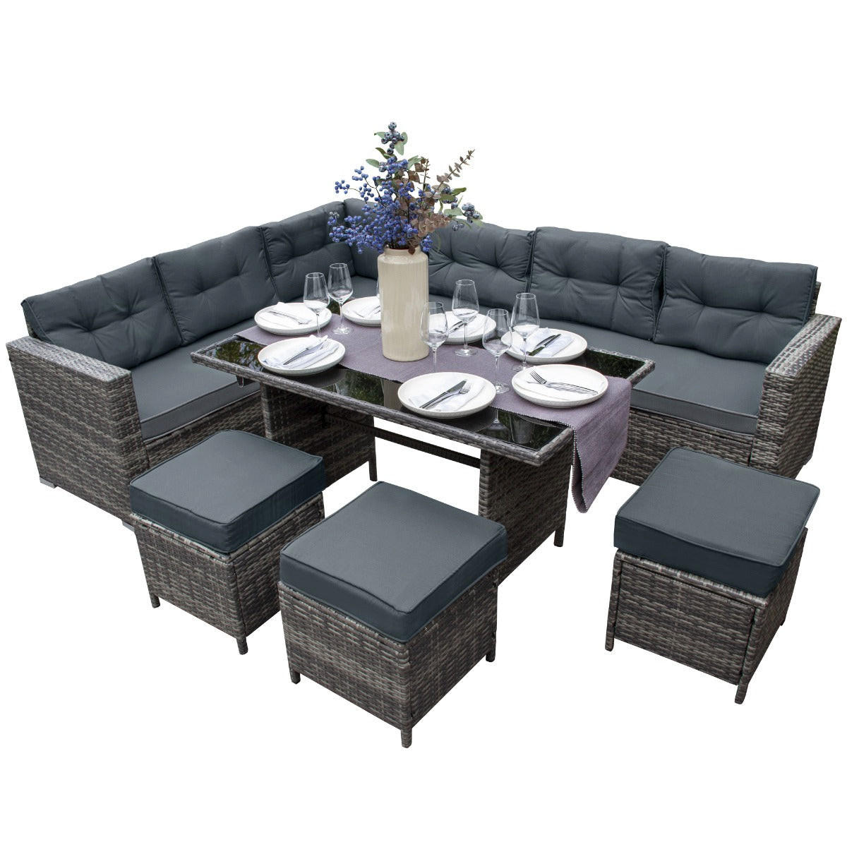 GARTENMÖBEL SET Polyrattan - Grau - Grau, Kunststoff - Jardi