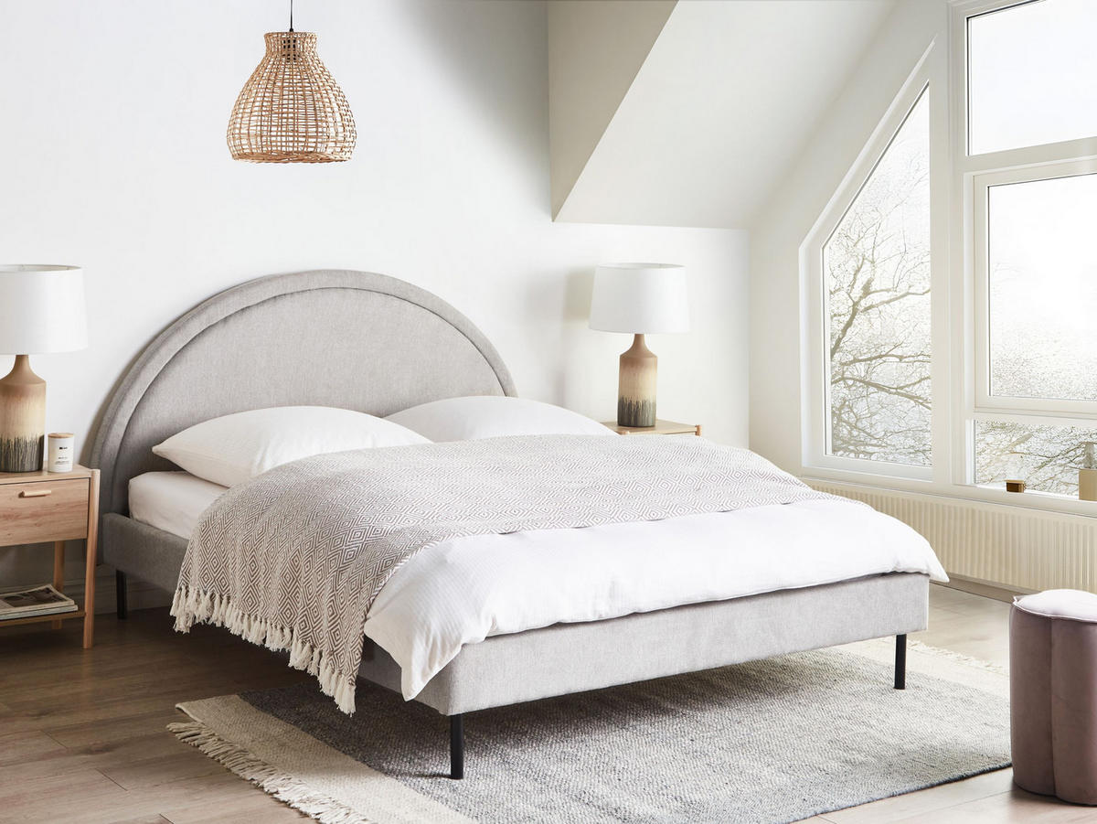 BETT mit Lattenrost 160x200 cm Grau Margut - Hellgrau, Textil (160/200cm) - Beliani