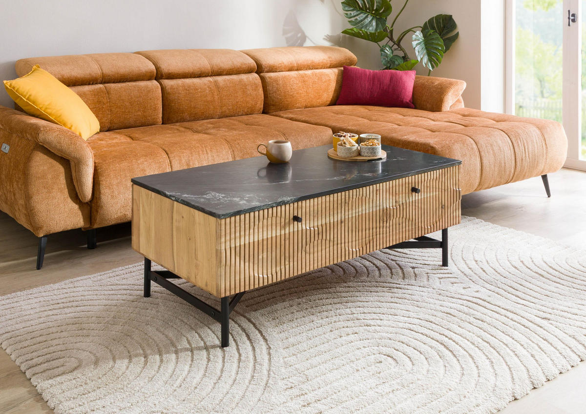 COUCHTISCH Akazie 120x60x45 natur lackiert / Marmor schwarz LONDON #120 - Braun, Holzwerkstoff (120/60/45cm) - Massivmoebel24