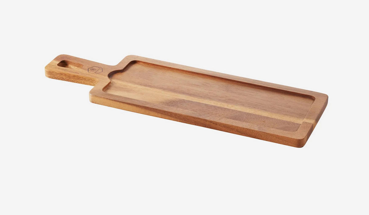 HOLZTABLETT 43 x 14 cm, RECHTECKIG FÜR TELLER/ PLATTE 30 x11 cm Akazie - Braun, Keramik (14/1.5/43cm) - Revol Porcelaine France