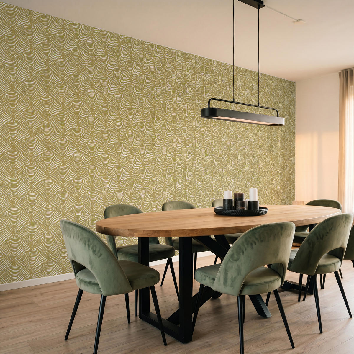 TAPETE - Fächer - Geometrisch - Grün - 400x200 cm - Goldfarben, Papier (400/200cm) - OnlyWow