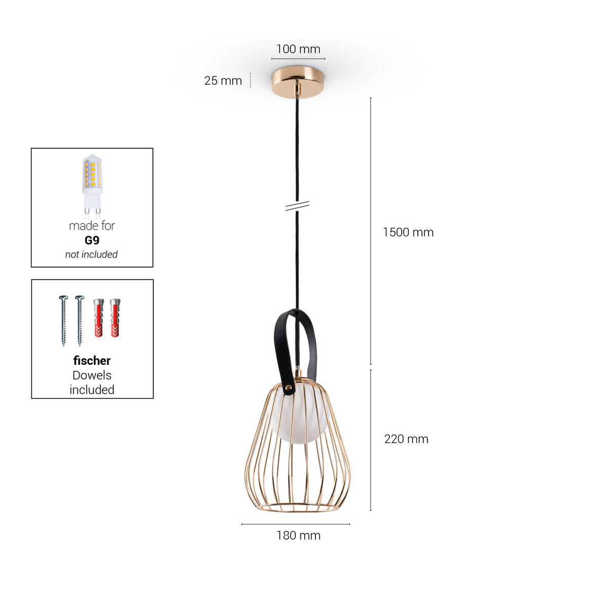 PENDELLEUCHTE Ricarda - Goldfarben, Metall (18/18/22cm) - Paco Home