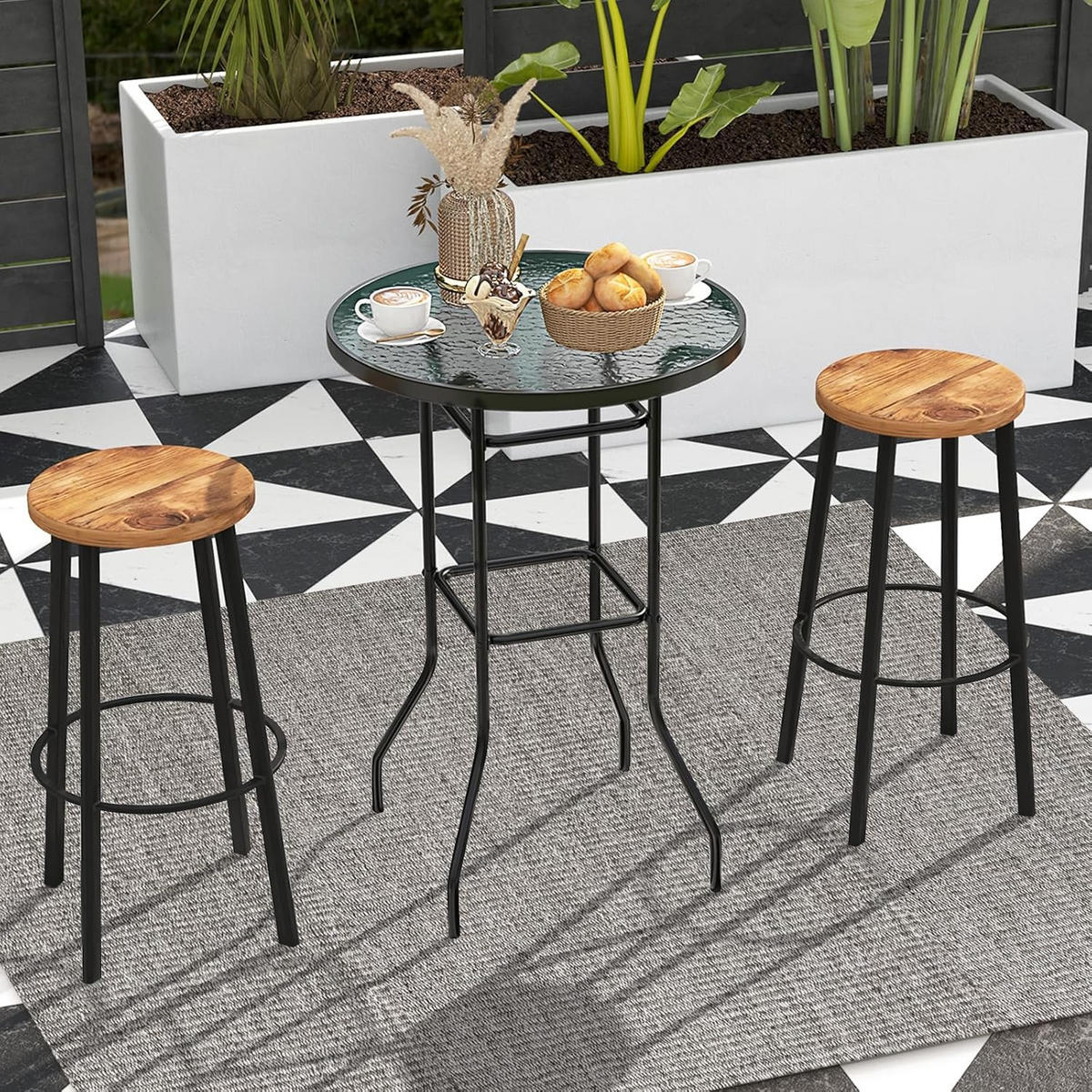 UTEBORD Svart - Svart, Glas (68/68/97cm) - COSTWAY