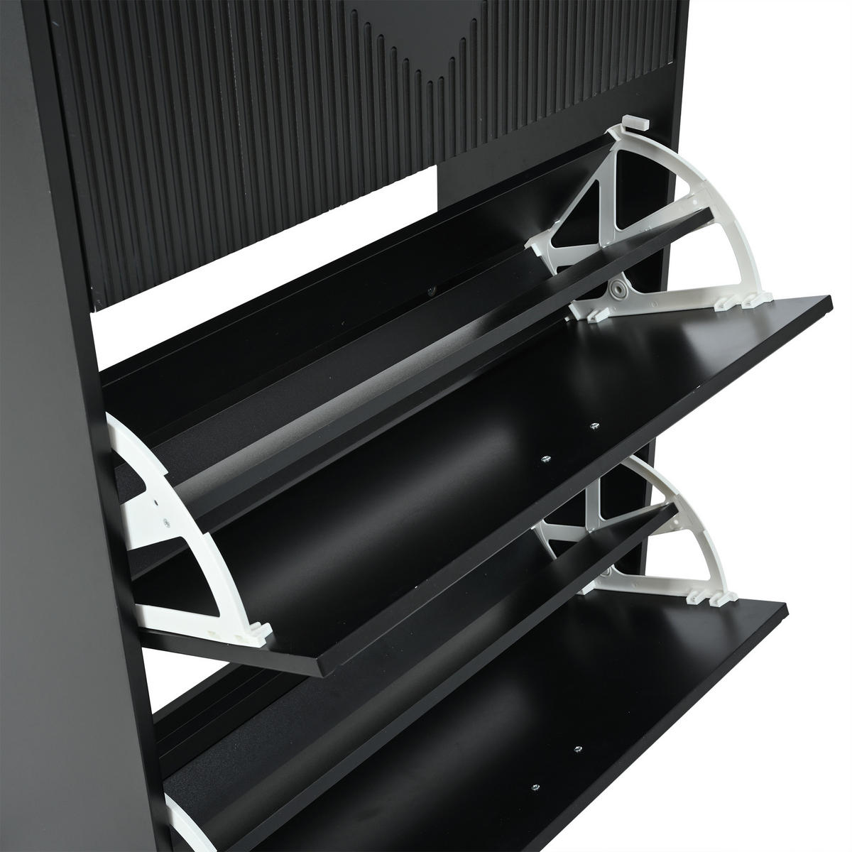 SCHUHSCHRANK aus MDF 70x30x120cm in Schwarz mit 3 Klapptüren - Schwarz, Holzwerkstoff (70/120/30cm) - Modfu