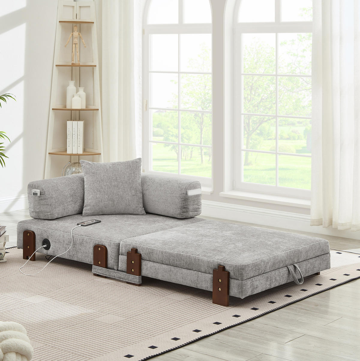 SCHLAFSOFA klappbar 2-in-1 Stoff Light Grey - Hellgrau, Textil (170.5/48/84cm) - Meubliv