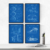 POSTER Set mit 4 Blau Basketball Patent A4 Schwarzer Rahmen - Schwarz, Papier (29.7/3cm) - Nacnic
