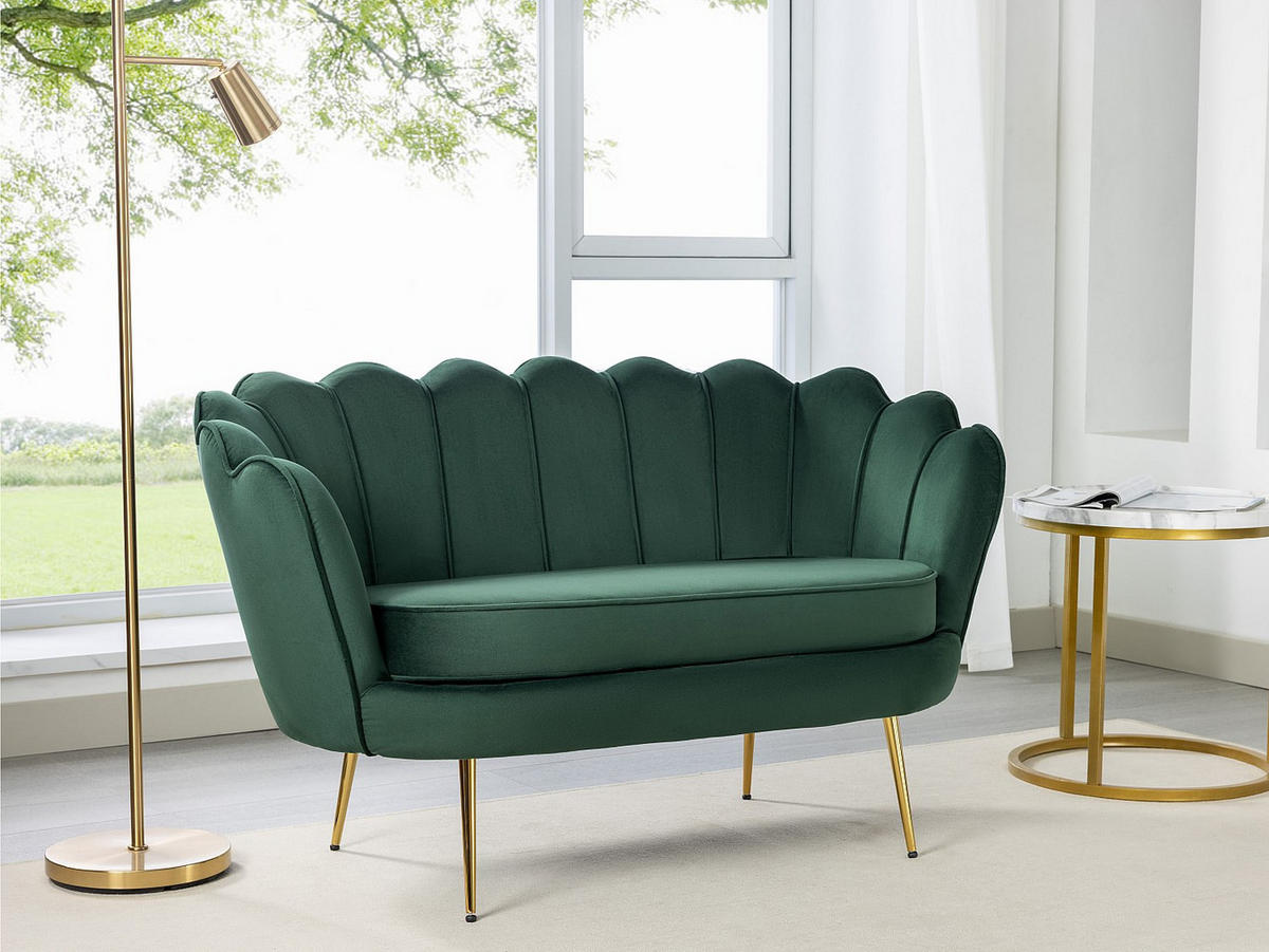 MUSCHELSOFA 2-Sitzer - Samt - Tannengrün - DANDELION - Grün, Textil (124/78/73cm) - Pascal Morabito