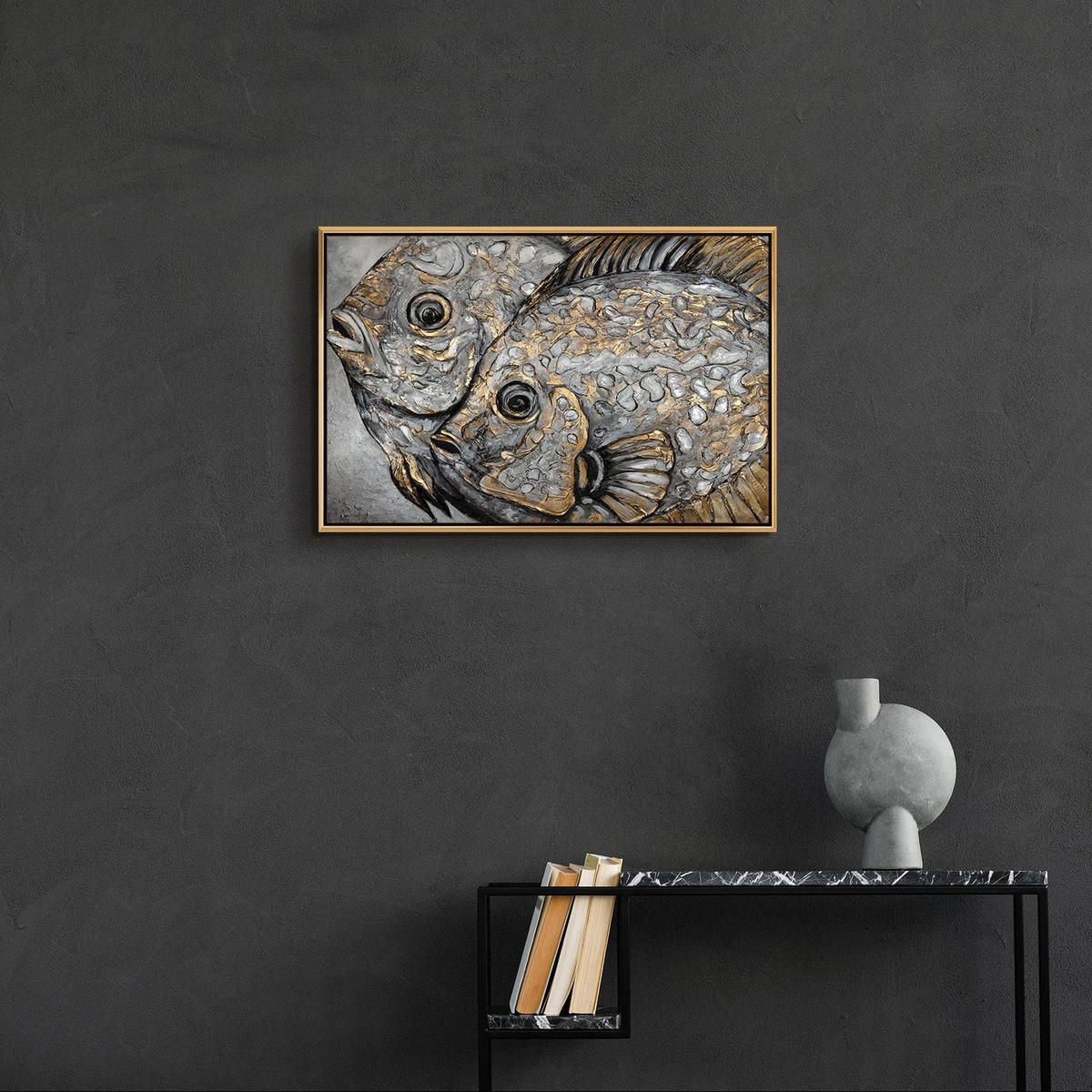 GEMÄLDE Magische Fische Schattenfugenrahmen Gold 60x40 cm - Goldfarben, Holz (60/40cm) - YS-art gallery