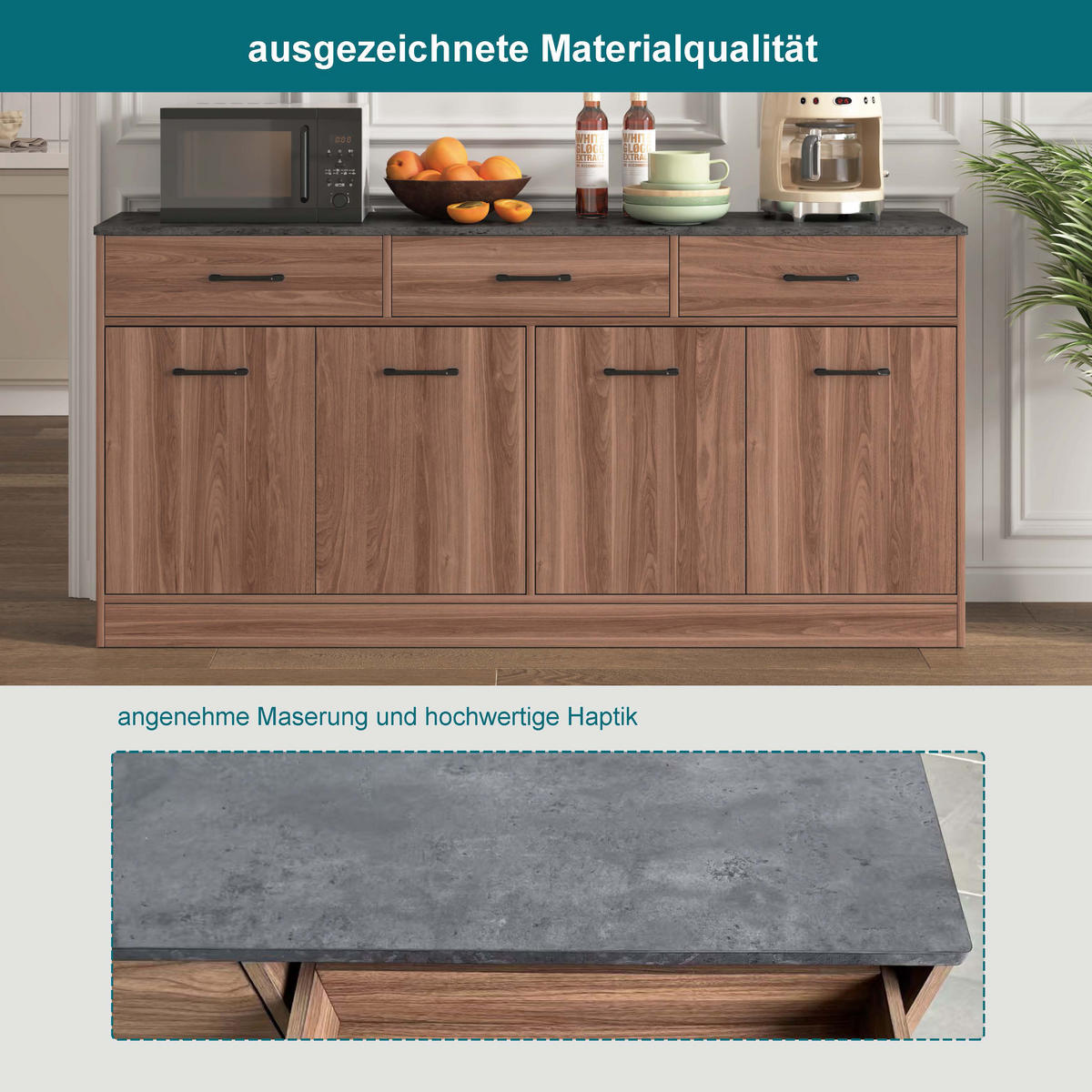 SIDEBOARD DE-38864 160/37/76,5 cm 3 Schubladen und verstellbare Böden Walnuss - Walnussfarben, Holzwerkstoff (160/76.5/37cm) - ComfortXL