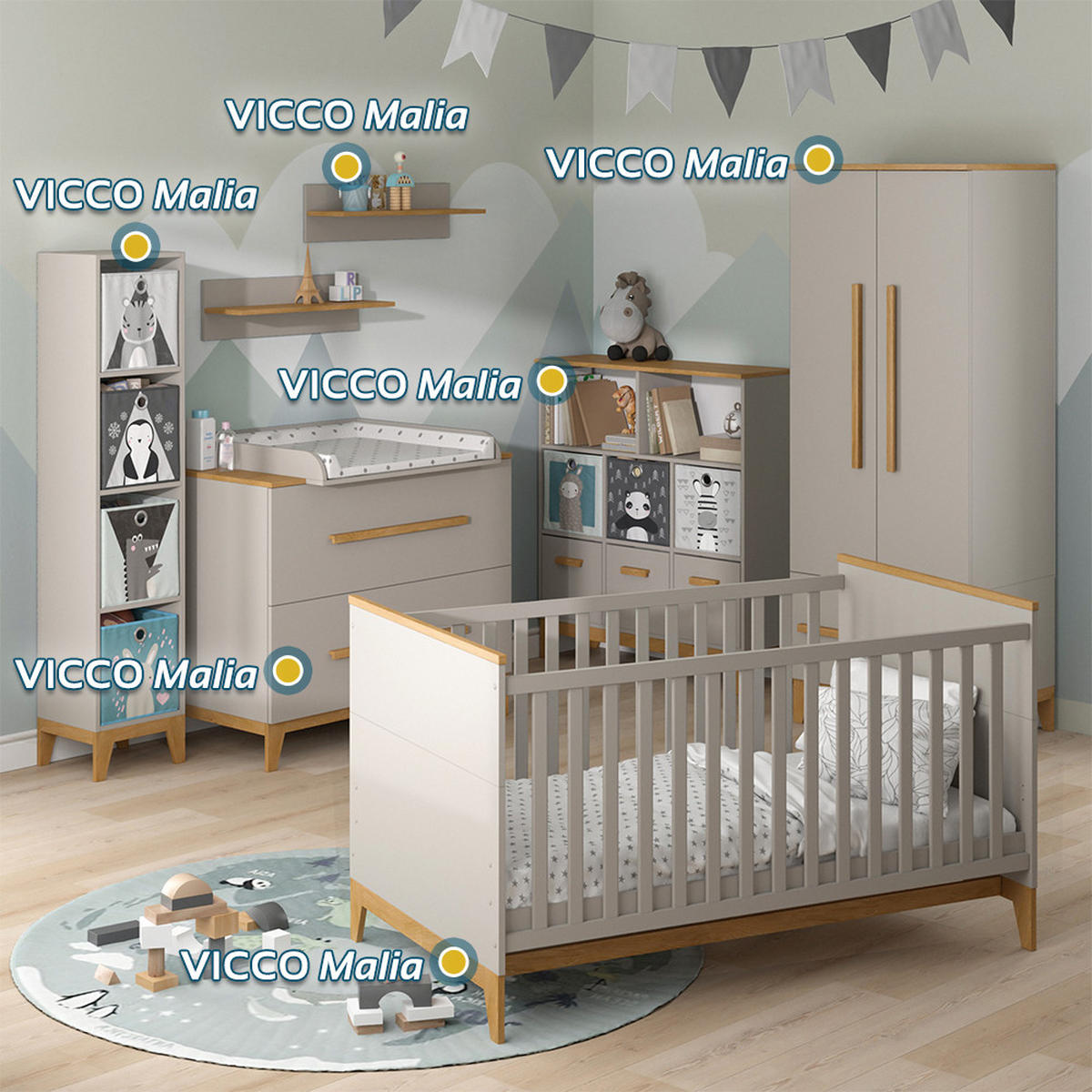 KINDERREGAL Malia Cashmere-Eiche 98.4 x 113.4 cm - Kaschmir, Holzwerkstoff (98.4/113.4/32.6cm) - VitaliSpa