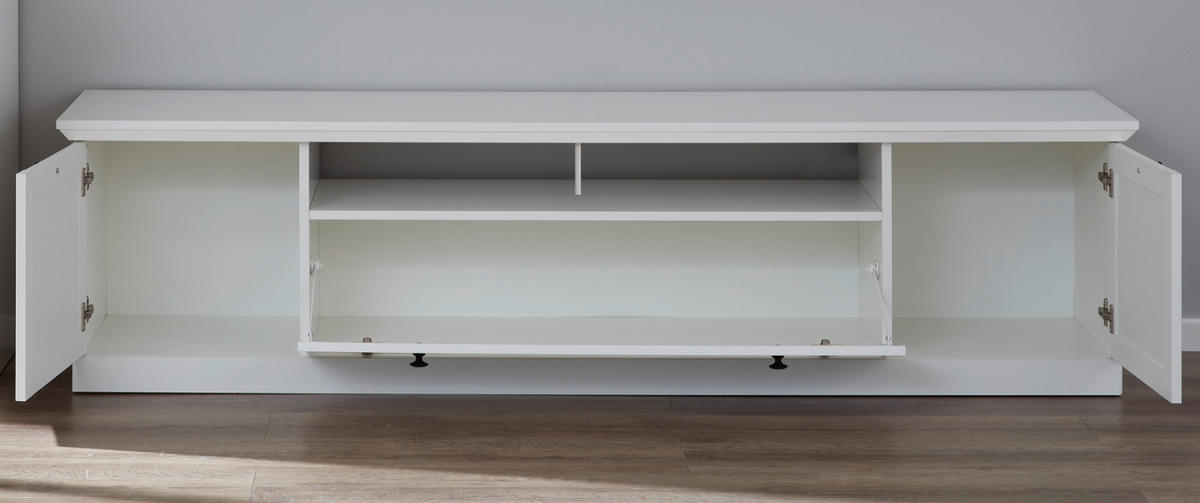 TV-LOWBOARD weiß matt 177 x 49 cm, Fernsehtisch im Landhaus-Stil - Silberfarben/Weiß, Holzwerkstoff/Metall (177/49/41cm) - Top.Furn