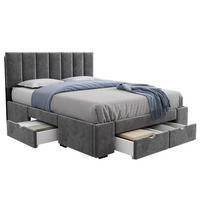 POLSTERBETT aus Samt 140x200 cm Grau mit Lattenrost, verstellbarem Kopfteil und 4 Schubladen - Grau, Textil (140/200cm) - IVMEU