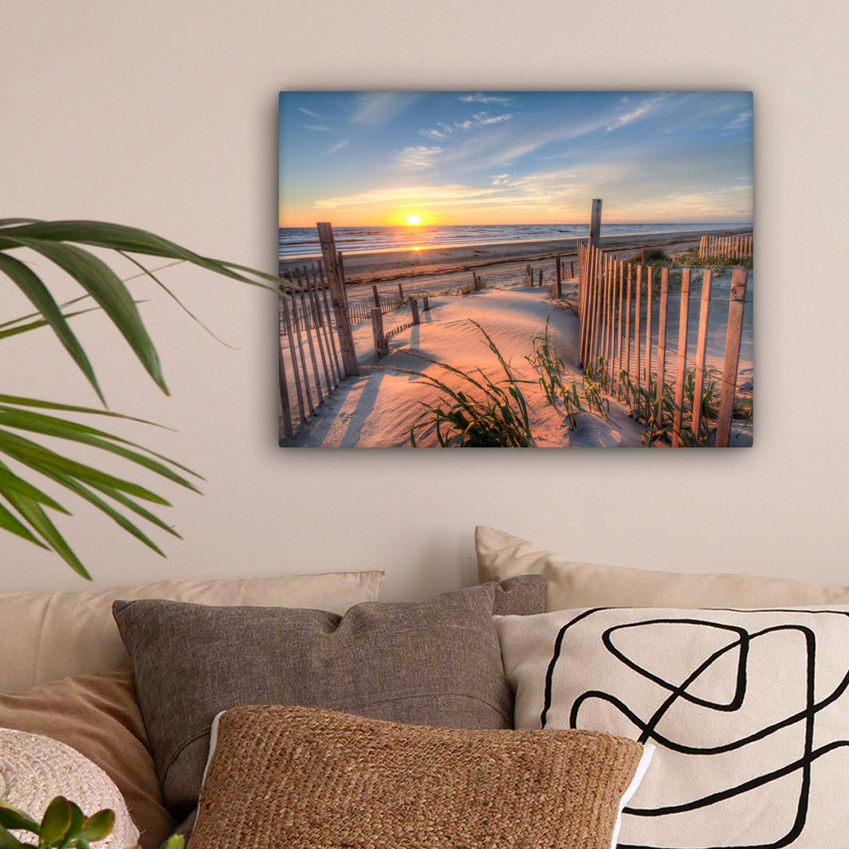 LEINWANDBILD Strand - Meer - Düne - Sonnenuntergang - Landschaft 40x30 cm - Beige, Textil (40/30cm) - MuchoWow