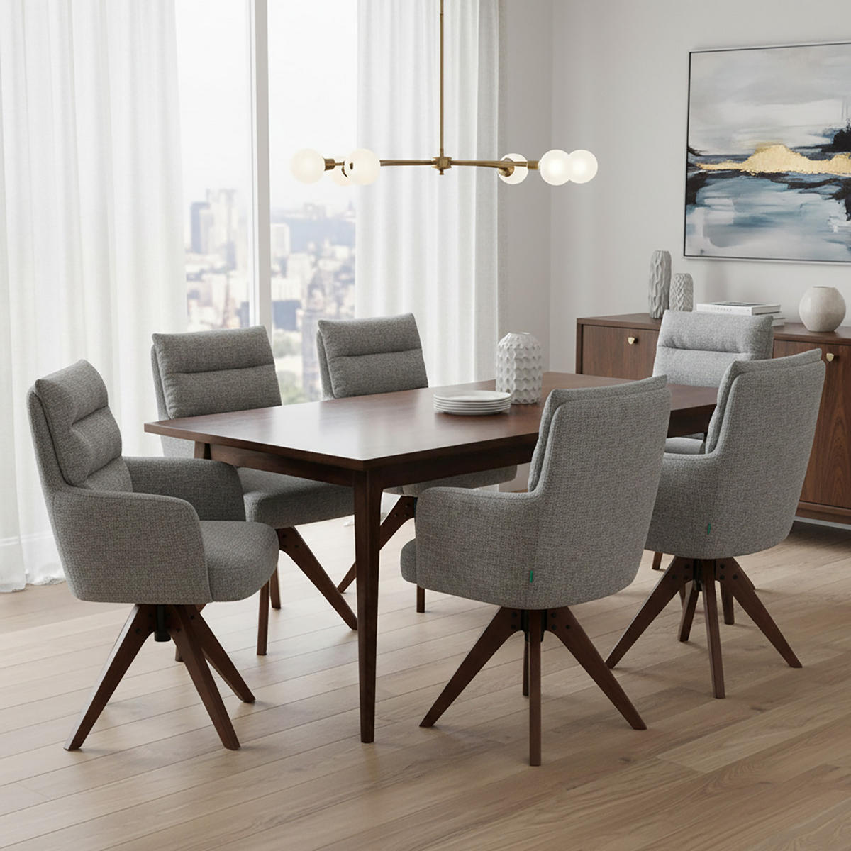 ARMLEHNSTUHL Mika-Juna 2er-Set - Nussbaumfarben/Grau, Eichenholz/Holz (59/94/66cm) - DUBI Möbel