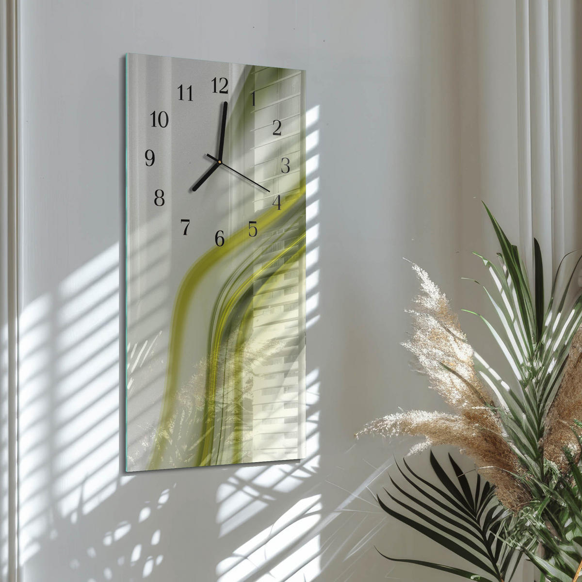 WANDUHR 60x30 cm - Blumenmuster - Grün, Glas (30/60/0.4cm) - TULUP