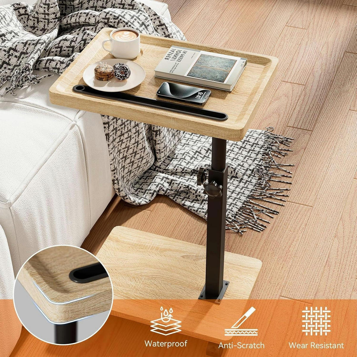 BEISTELLTISCH mit Rollen höhenverstellbar und 360° drehbar - Braun, Holzwerkstoff (39/29/85cm)