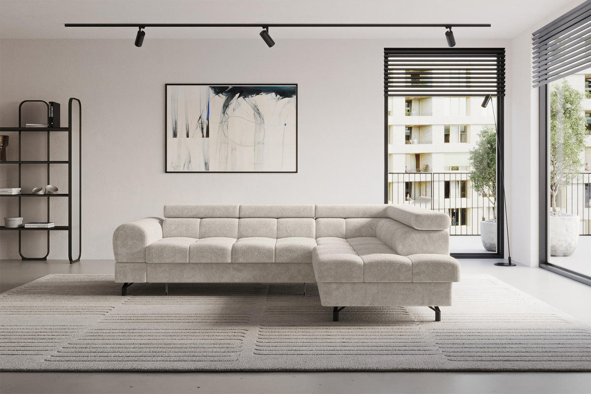 ECKSOFA mit Schlaffunktion Ottomane Rechts LUMA-L 272x203x70 Beige Velours - Beige/Schwarz, Holzwerkstoff/Kunststoff (203/272cm) - ALTDECOR