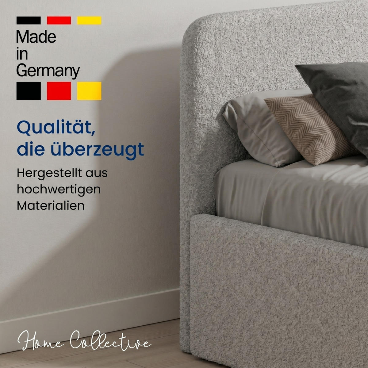 POLSTERBETT 180x200 cm Bouclé Silber - Silberfarben, Textil (180/200cm) - Home Collective
