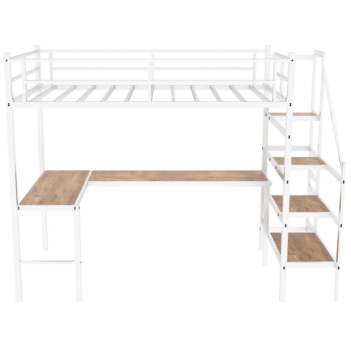 HOCHBETT 90/190 cm aus Eisen mit L-förmigem Schreibtisch und Treppe Weiß - Weiß, Metall (90/190cm) - Modenvie
