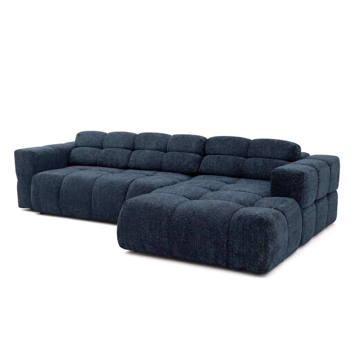 ECKSOFA TENDER Rechts mit Schlaffunktion und Verstellbare Kopfstützen, Chenille dunkelblau - Schwarz/Dunkelblau, Holz/Kunststoff (176/315cm) - Muffo