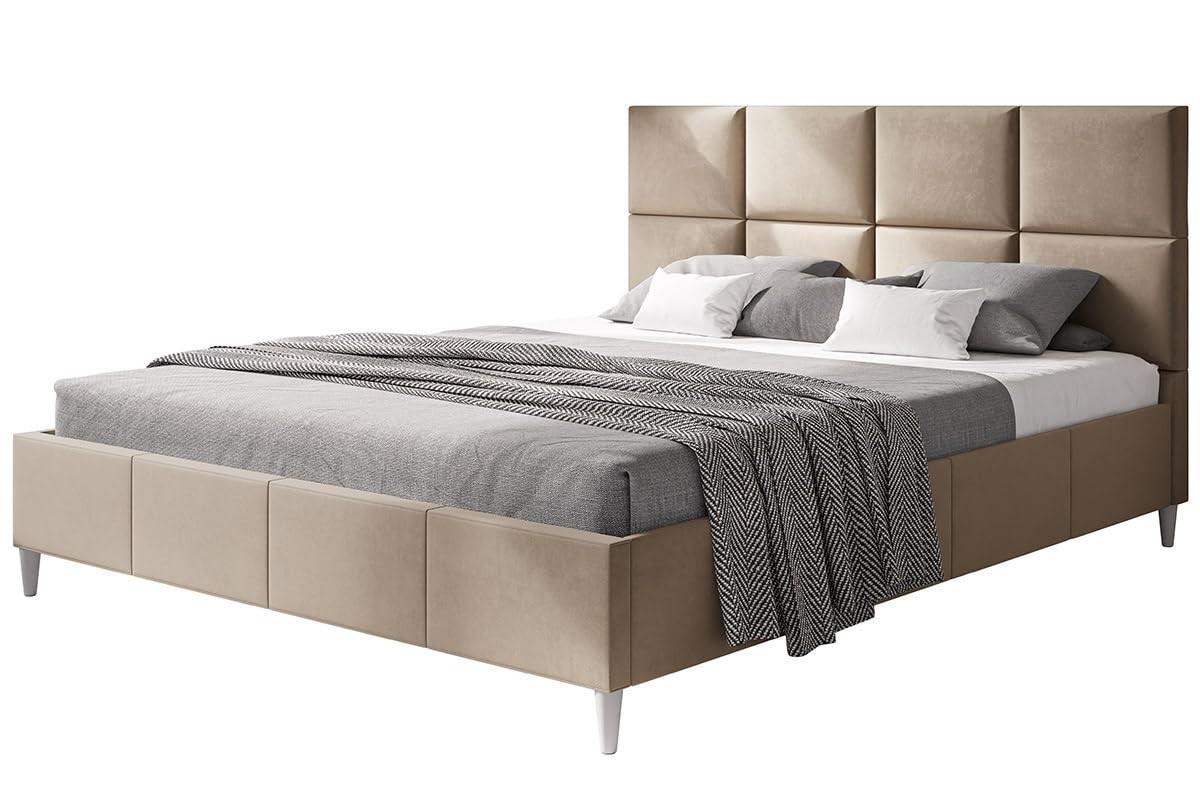 POLSTERBETT LUX Roma mit Kopfteil, 160 x 200 cm, Doppelbett mit Lattenrost aus Holz, Velourstoff Braun, Füße in Farbe: Weiß - Braun, Holz/Textil (160/200cm) - Alpi-Möbel