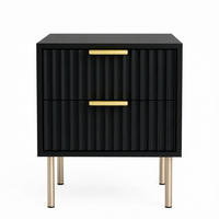 NACHTTISCH 40x39x48 cm Schubladenfront mit Rillenoptik - 2 Schubladen - Goldene Griffe - Schwarz - Schwarz, Holzwerkstoff (39/48/40cm) - DELFA