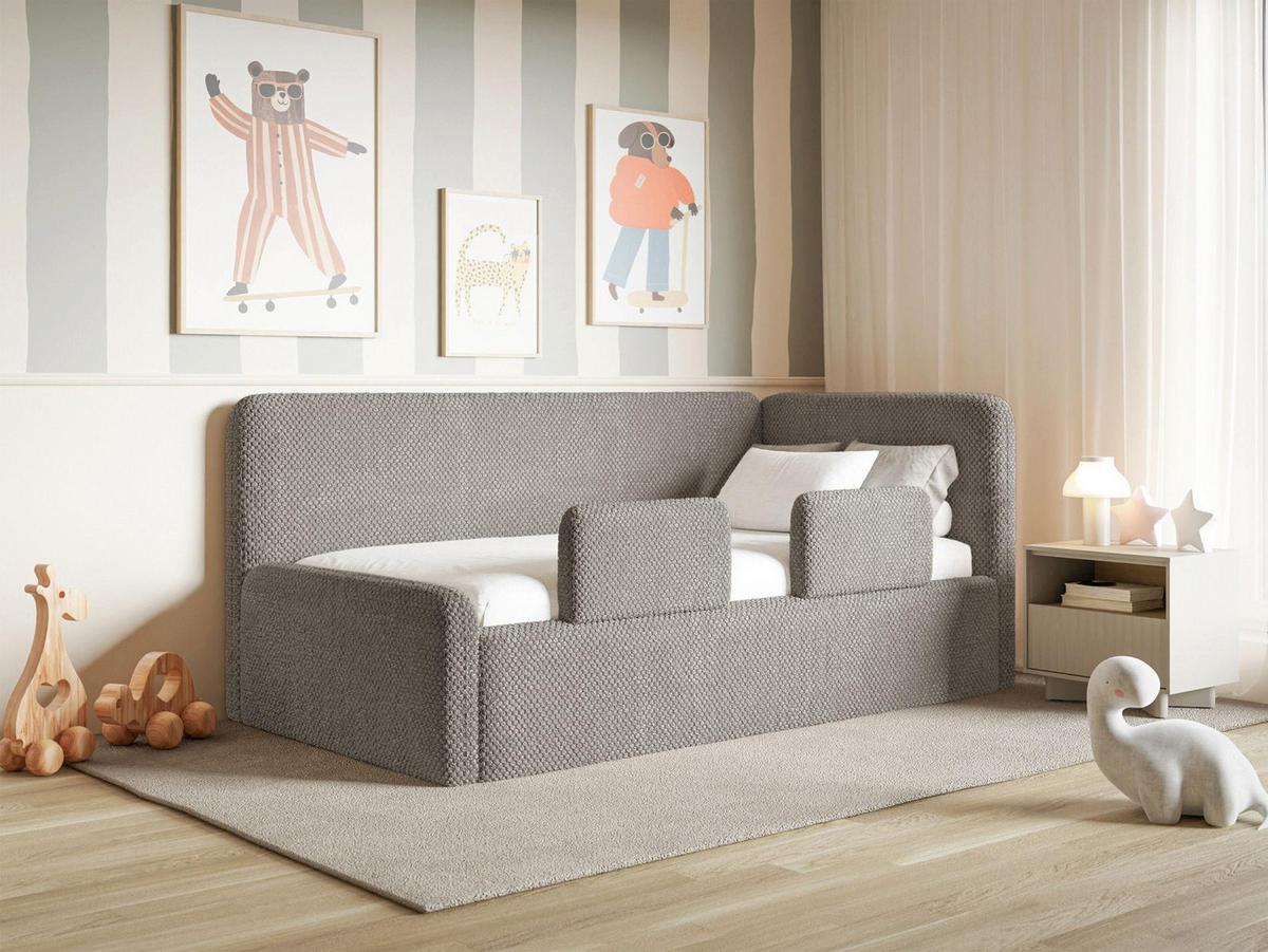 JUGENDBETT Fanko Samt Taupe 90x200 cm - Graubraun/Schwarz, Kunststoff/Textil (90/200cm) - Selsey