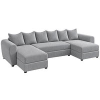 WOHNLANDSCHAFT PUMA U 308 cm – Cord Sofa in U-Form mit Schlaffunktion, Bettkasten und weichem Cordbezug - Hellgrau/Schwarz, Kunststoff (308/85/140cm)