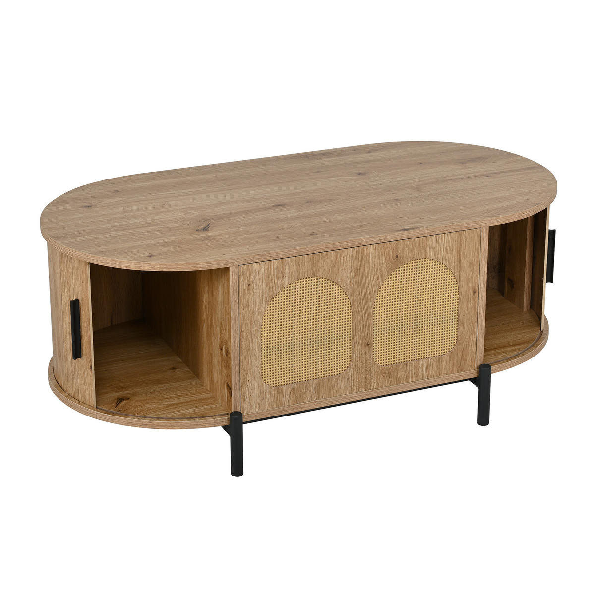 COUCHTISCH Natur 100/50/40 cm oval mit Rattandetails - Naturfarben, Holzwerkstoff (50/100/40cm) - PANGIVO