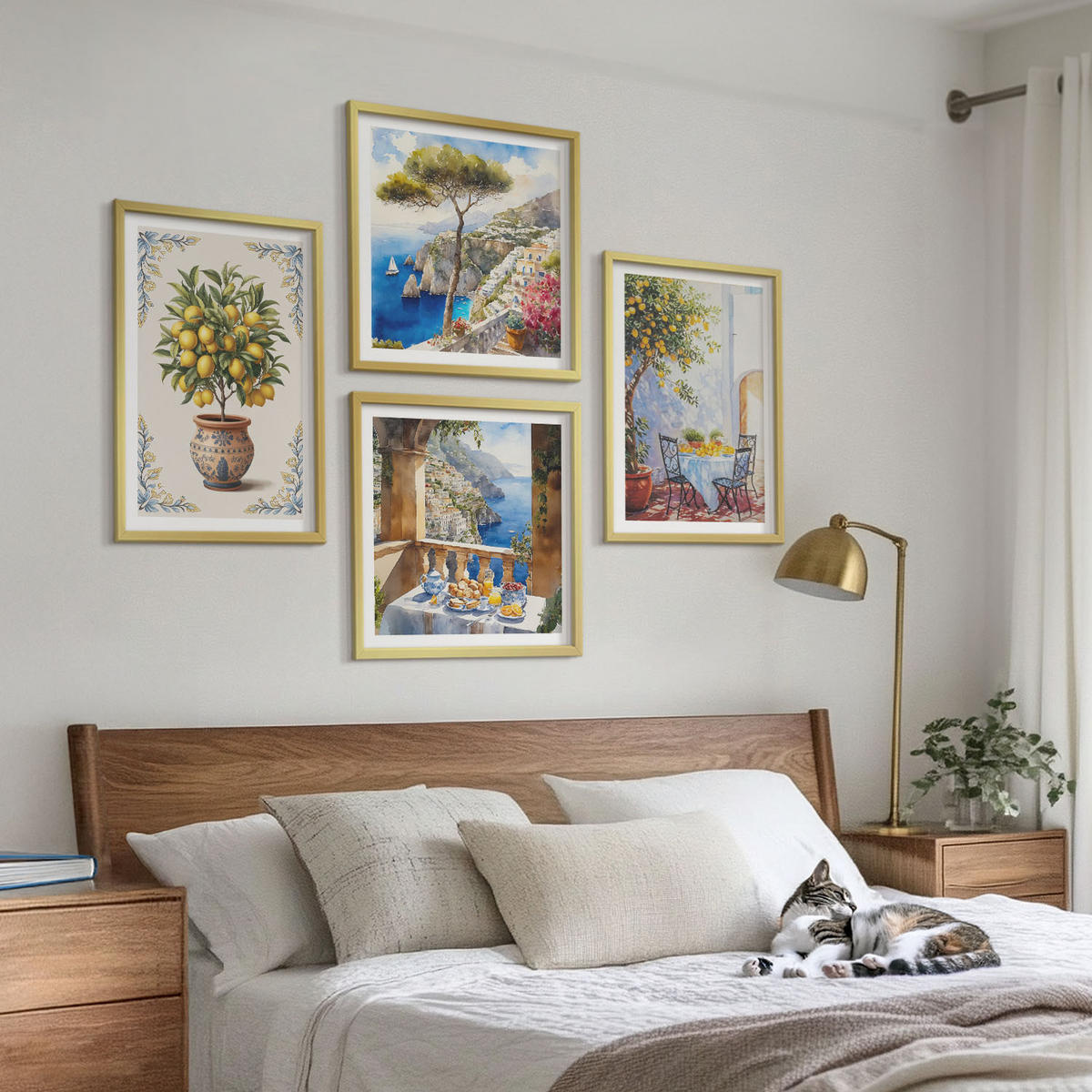 WANDBILDER 4er Set - 50x50 cm & 40x60 cm Goldrahmen - Tisch aus Zitronenbaum - Goldfarben, Kunststoff (50/50cm) - ArtPrintCave