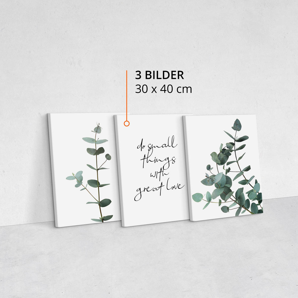 LEINWANDBILDER 3-er Set Zitat Blätter 3D - Schwarz/Weiß, Textil (90/40cm) - Muralo