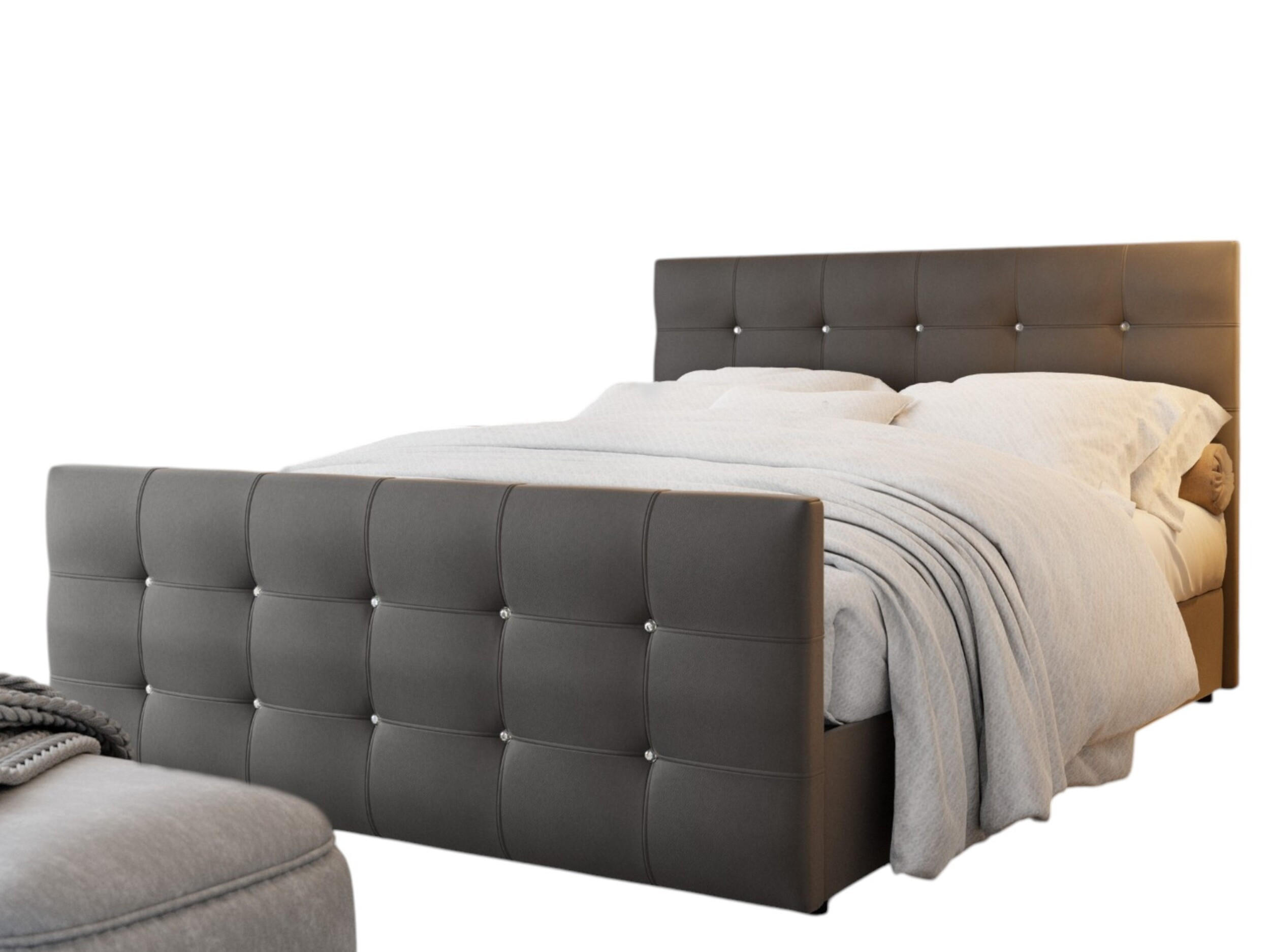 BOXBETT KLEO 180x200, mit Matratze H3, Bonell und Topper, Madryt 195 - Grau, Holz/Kunststoff (180/200cm) - Bedante