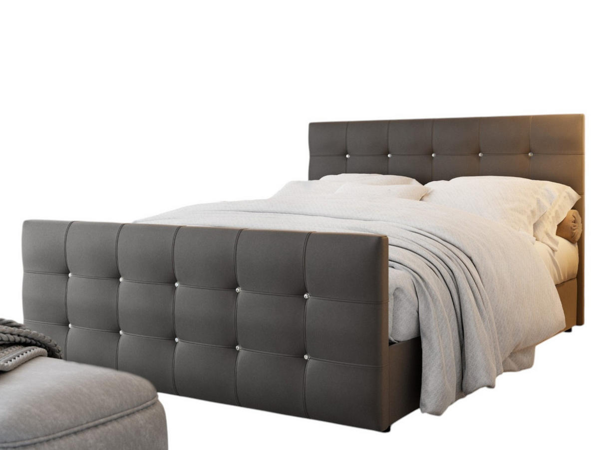 BOXBETT KLEO 200x200, mit Matratze H3, Bonell und Topper, Madryt 195 - Grau, Holz/Kunststoff (200/200cm) - Bedante